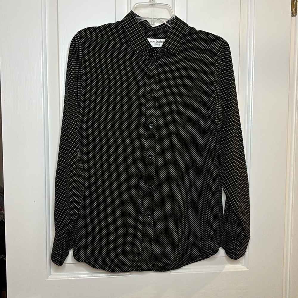 EUC SAINT LAURENT women’s black silk with tiny polka dots size 40